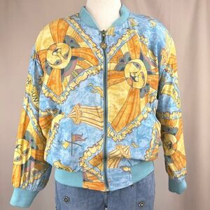Vintage 80s MULBERRY STREET Womens (M) Bomber Jacket Coastal Aztec Sun mobwife‎
